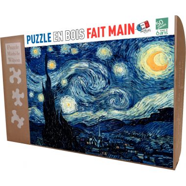 Puzzle d'art en bois d’environ 50 pièces, NUIT ETOILEE de Vincent VAN GOGH