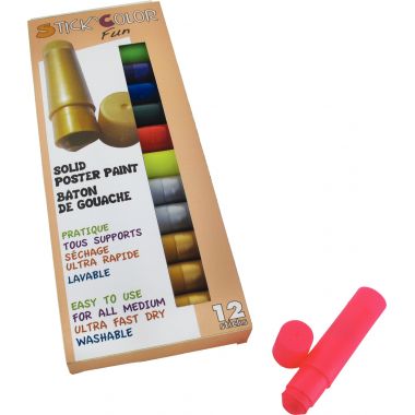 Boite de 12 sticks de gouache, coloris  Fluo et métal
