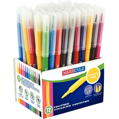Pot de 72 feutres Majuscule pointe fine assortis