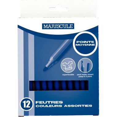 Pochette de 12 feutres Majuscule pointe moyenne bleu foncé