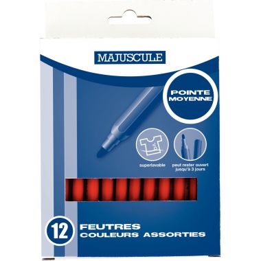 Pochette de 12 feutres Majuscule pointe moyenne rouge