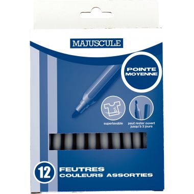 Pochette de 12 feutres Majuscule pointe moyenne gris