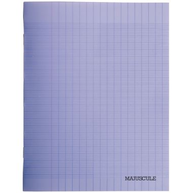 Piqûre 48 pages MAJUSCULE, format 24x32 cm, papier blanc 90g, seyès, couverture polypropylène violet