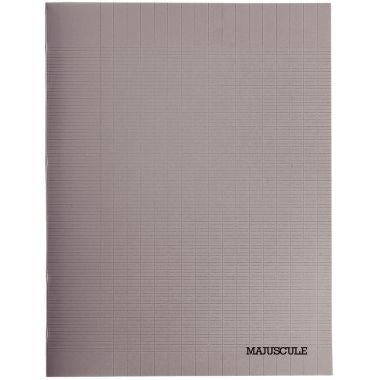 Piqûre 48 pages MAJUSCULE, format 24x32 cm, papier blanc 90g, seyès, couverture polypropylène gris