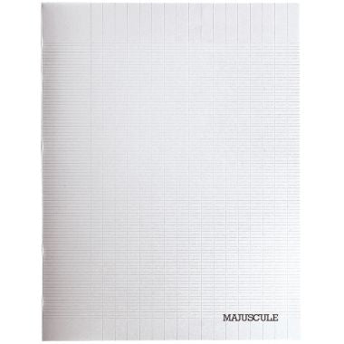 Piqûre 48 pages MAJUSCULE, format 24x32 cm, papier blanc 90g, seyès, couverture PP incolore