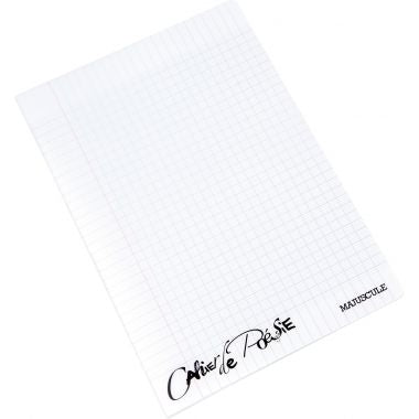 Cahier de poésie 48 pages MAJUSCULE, 24x32 cm, seyès/uni 90g, couverture PP incolore
