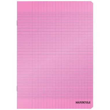Piqûre 96 pages MAJUSCULE, format 17x22 cm, papier blanc 90g, seyès, couverture polypropylène rose