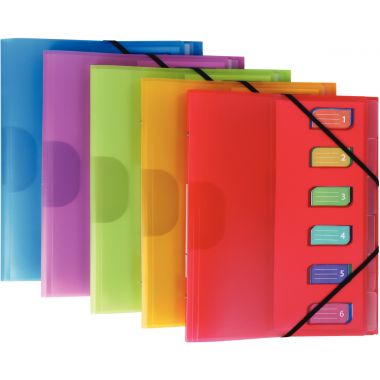 Trieur en polypropylène 3 rabats + élastiques COLOR FRESH 6 compartiments, coloris assortis