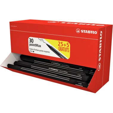 Pochette de 30 feutres Pointmax noirs dont 5 gratuits