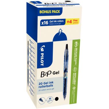 Pack de 20 stylos gel B2P noirs dont 4 gratuits