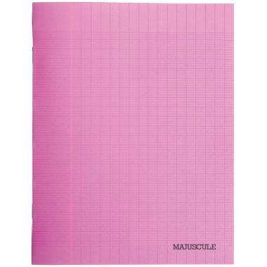 Piqûre 48 pages MAJUSCULE, format 17x22 cm, papier blanc 90g, seyès, couverture polypropylène rose