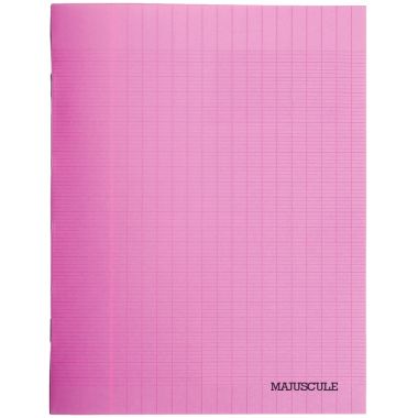 Piqûre 48 pages MAJUSCULE, format 24x32 cm, papier blanc 90g, seyès, couverture polypropylène rose