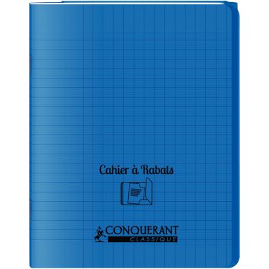 Piqûre 48 pages avec 2 rabats, format 17x22 cm, seyès 90g, couverture polypropylène bleu