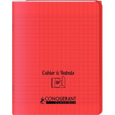 Piqûre 48 pages avec 2 rabats, format 17x22 cm, seyès 90g, couverture polypropylène rouge