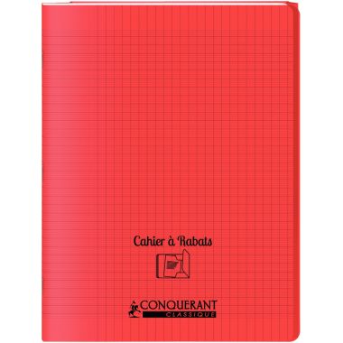 Piqûre 96 pages avec 2 rabats, format 24x32 cm, seyès 90g, couverture polypropylène rouge