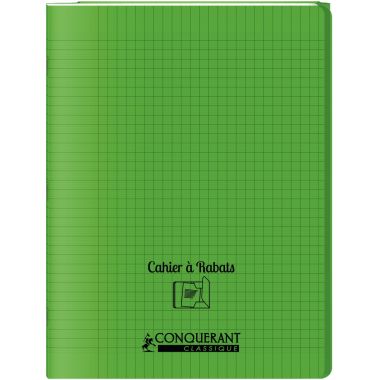 Piqûre 96 pages avec 2 rabats, format 24x32 cm, seyès 90g, couverture polypropylène vert