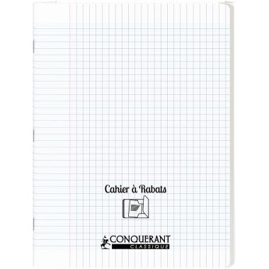 Piqûre 96 pages avec 2 rabats, format 24x32 cm, seyès 90g, couverture polypropylène incolore