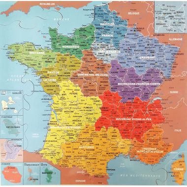 Puzzle en bois d'environ 100 pièces, la carte des départements de France