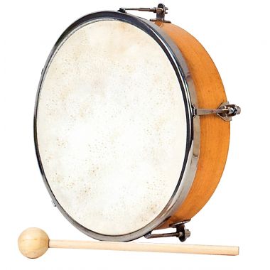 Tambourin en peau naturelle avec mailloches diamètre 25cm