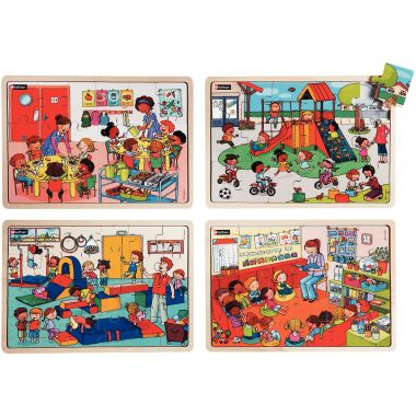 Lot de 4 puzzles, ensemble à l'école