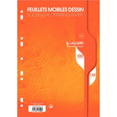 Sachet de 50 feuillets mobiles dessin, format A4, uni, papier 120g, blanc